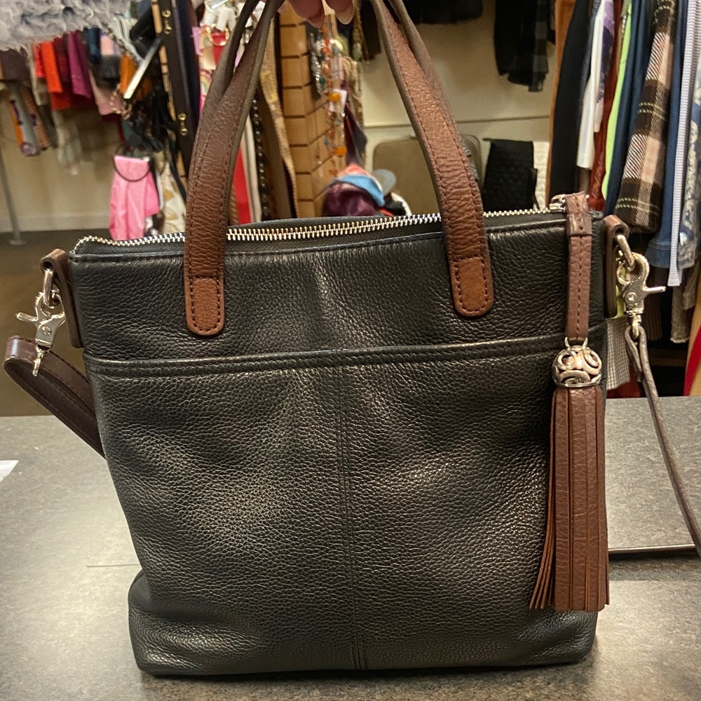 Brighton Black Leather Crossbody with Brown Decorative Medallion - Picture 2 of 6